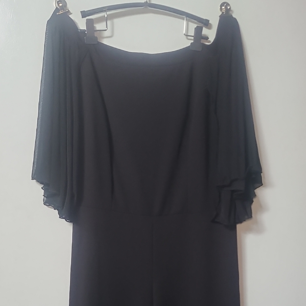 Ashley Stewart Black Off-Shoulder Short Sleeve Jumpsuit